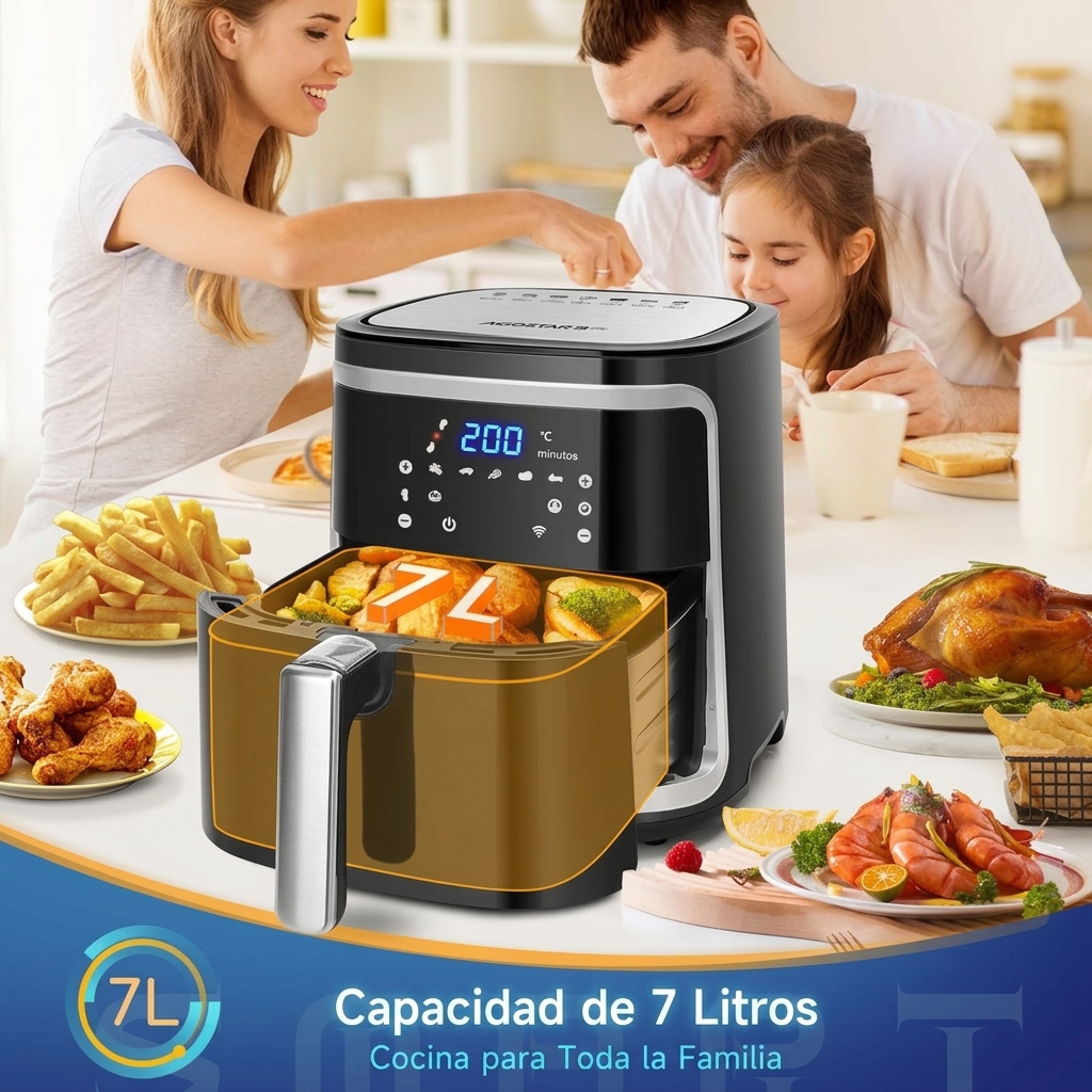 Freidora de Aire sin Aceite XXL 7L,1900W, Inteligente. Conexión Wifi.Pantalla LED táctil, 7 funciones preestablecidas Libre de BPA REGALO: 1,7L Hervidor Eléctrico - Image 4